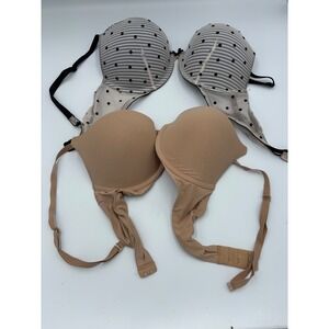 Victoria's‎ Secret PINK Push Up Bra Lot 2 34C Nude Tan Striped Polka Dot Mesh